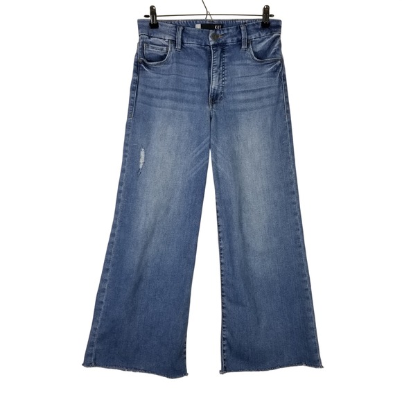 Kut from the Kloth Denim - KUT from the Kloth Meg Wide Leg Jeans Women 4 Blue High Rise Raw Hem Distressed